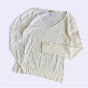 Vintage Cream V Neck Sweater Davina M Pink Button Detail Adorable Knit